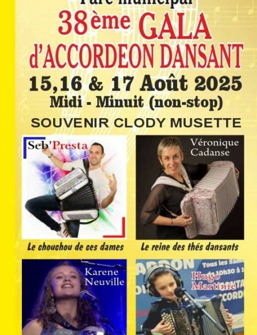 38ème Gala d’accordéon de Voulême (86), du 15 au 17 août 2025