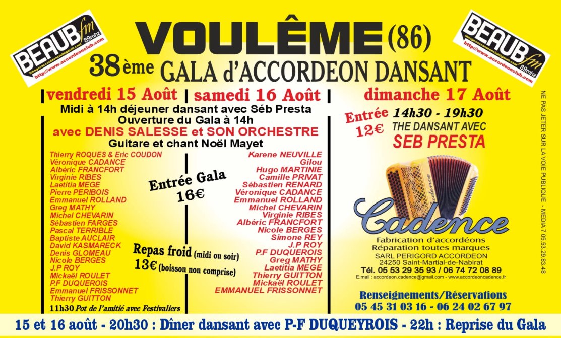 38ème Gala d’accordéon de Voulême (86), du 15 au 17 août 2025